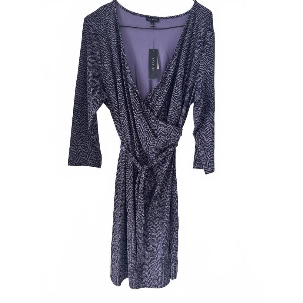 Talbots Faux Wrap Purple Abstract Herringbone Print Soft Comfortable XL NWT